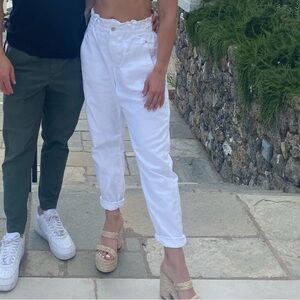 Zara White Cinch Waist Pants/ Jeans